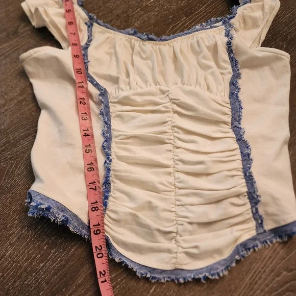 Anthropologie Sleeveless Ruched Ruffled Tee M‎ Coquette Western Coastal Cowgirl - Picture 11 of 14